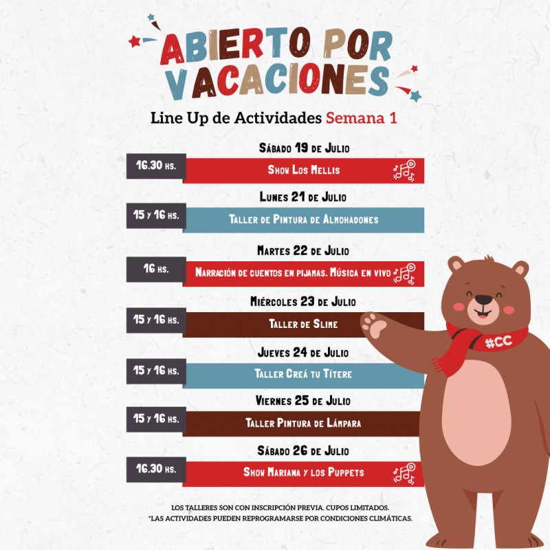 Abierto por Vacaciones - Line Up Semana 1 